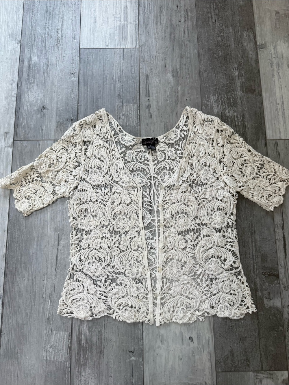 Vintage Questions Crochet Lace Cardigan Boho Cottagecore Top Cream Medium
